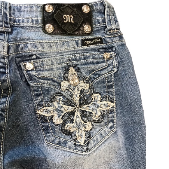 MISS ME blue distressed capri jeans - Picture 2 of 8